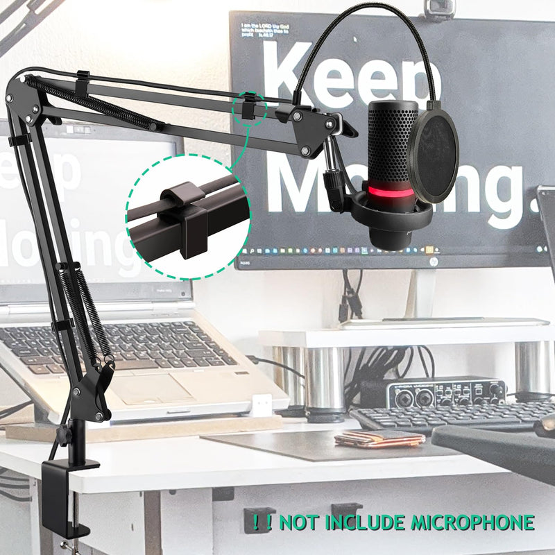 DuoCast Boom Arm Mic Stand with Pop Filter, AdjustableMic Arm Suspension Boom Scissor Microphone Stand with Upgrade Desk Table Mount Clamp for HyperX DuoCast - RGB USB Condenser Microphone