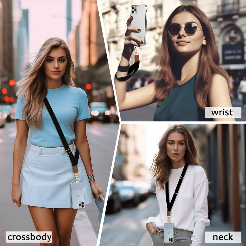 Phone Lanyard Crossbody Wrist Strap, Black Cell Phone Lanyards for Around The Neck Wristlet Shoulder, Adjustable Cute Phone Strap for Car Keys Keychain Wallet Phone Case ID Badge Solid Black