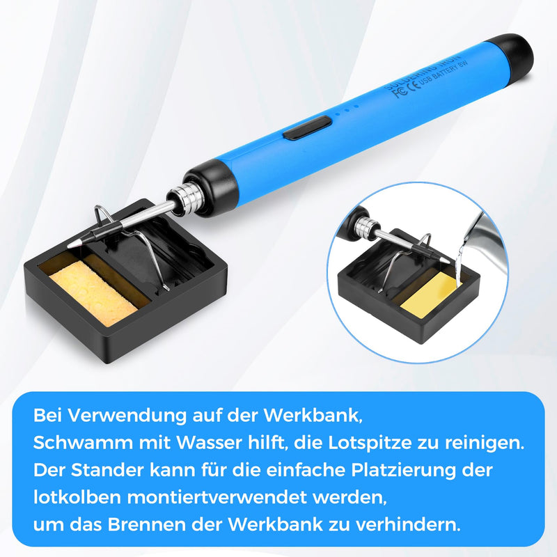 Wireless Soldering Iron Set - USB Soldering Iron with 3 Temperature Adjustable 300°C - 450°C, 3 Soldering Tips, Soldering Iron Stand, Soldering Wire, Soldering Paste, KKMOL Soldering Set for Repair of Blue