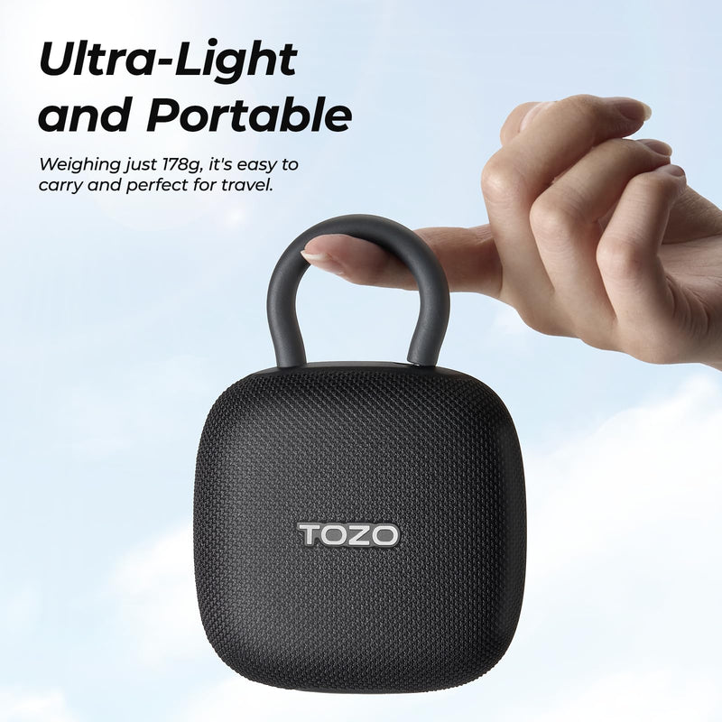 [AUSTRALIA] - TOZO PE1 Portable Bluetooth Speakers with Adjustable Carabiner, Mini Bluetooth Wireless Shower Speaker with IPX8 Waterproof, 32H Playtime Punchy Bass Audio Speaker for Home, Outdoor and Travel, Black 