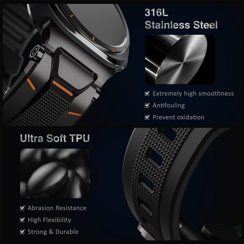 ULTIMAL Watch Band for Samsung Galaxy Watch Ultra 2/1 47mm (2026/2025/2024) Compatible with Samsung Watch Strap Bands for Men Sport Bands for Watch Rugged Premium TPU & Metal (Black+Black) Black+Black