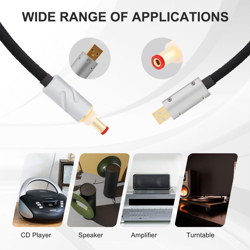 14AWG USB to DC Power Cable Gold Plated USB to 2.5mm DC Plug Audio Cord(2M) | Audio Cable OCC Copper Silver Plated Audiophile DC cable Linear USB Charger Cord- Fast Charging USB2.5mm 2M