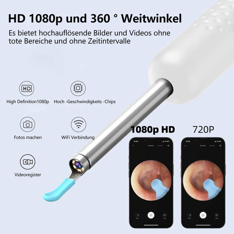 Ear Wax Remover Otoscope: 1080P WiFi Ear Cleaner Camera, IP67 Waterproof Ear Cleaner, 360° Wide Angle Ear Cleaning Camera, 3.5 mm Lens Ear Endoscope with 6 LEDs for iPhone, iPad and Android