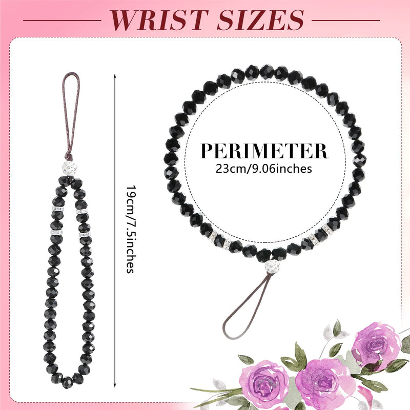 Weewooday 3 Pieces Cell Phone Lanyard Strap Phone Charm Bling Crystal Beads Hand Wrist Lanyard Strap Beaded Women's Wristlet Black, White, Pink