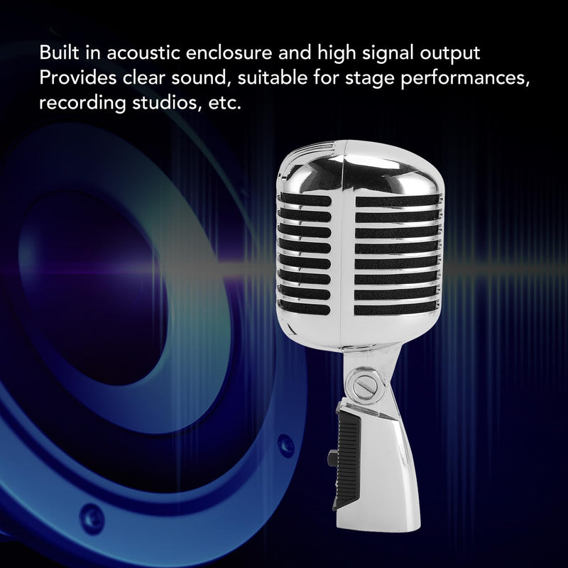 Retro Vintage Microphone, Zinc Alloy Self Tensioning Rotating Rack Dynamic Vocal Microphone with Sound, for KTV, Stage Performances (Silver)