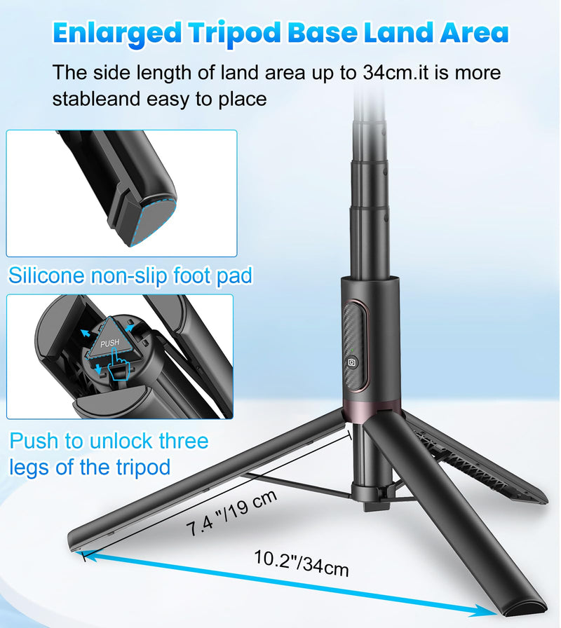 TONEOF 67" Cell Phone Selfie Stick Tripod,Smartphone Tripod Stand All-in-1 with Integrated Wireless Remote,Portable,Lightweight,Extendable Phone Tripod for iPhone/Android(Black) 67“ Black