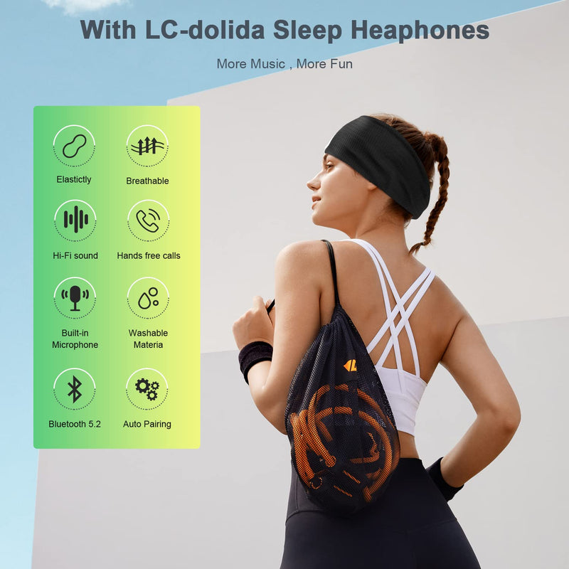 LC-dolida Sleep Headphones Bluetooth Headband, Headband Headphones Over Ear Bluetooth 5.4 Sleeping Earbuds Earphones
