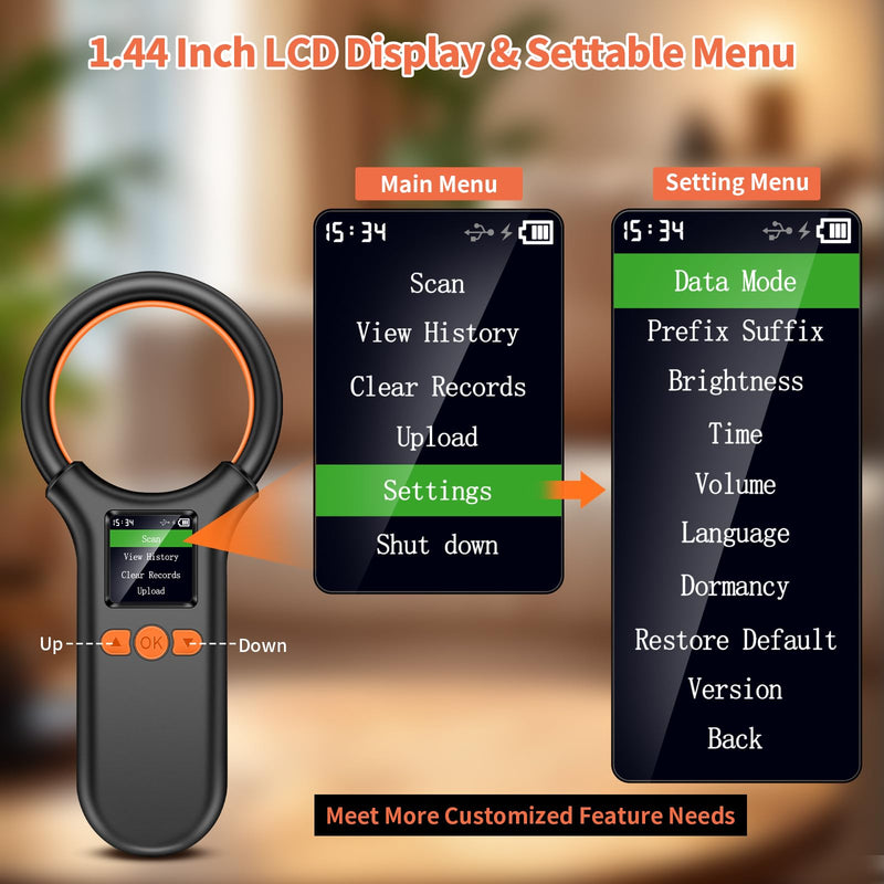 KUIIYER Pet Microchip Scanner, Rechargeable RFID EMID FDX-B (ISO 11784/11785) Micro Chip Reader with LCD Screen Display & 500 Storage Records, 15 Digit Pet Chip Scanner for Dog/Cat/Pig/Animal