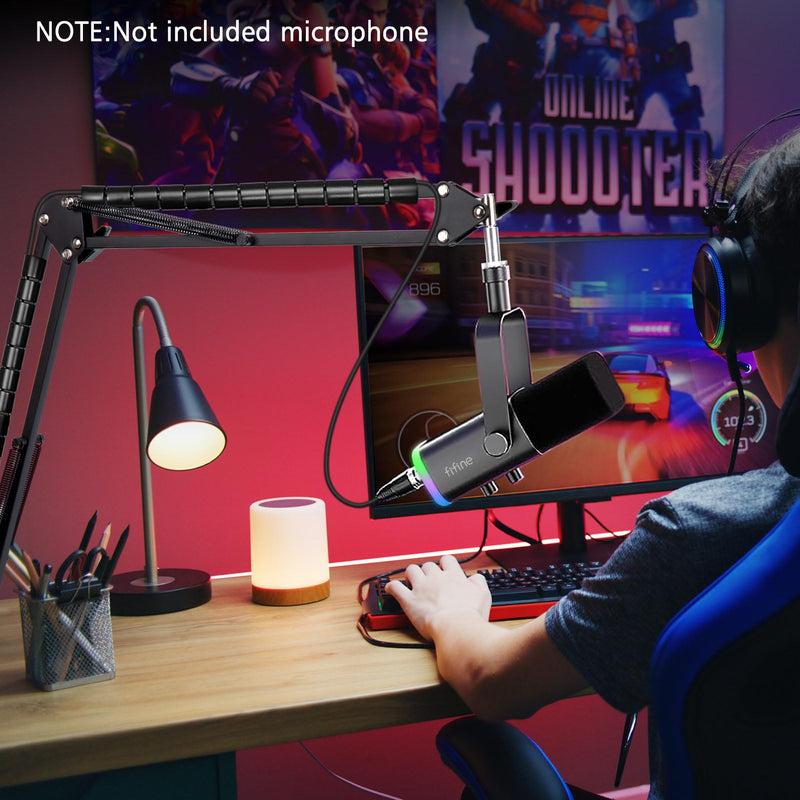 SUNMON Boom Arm - Metal Scissor Mic Boom Arm with 3/8'' to 5/8'' Adapter, K688 Microphone Stand with Cable Sleeve FIFINE XLR/USB Dynamic Microphone Boom Arm