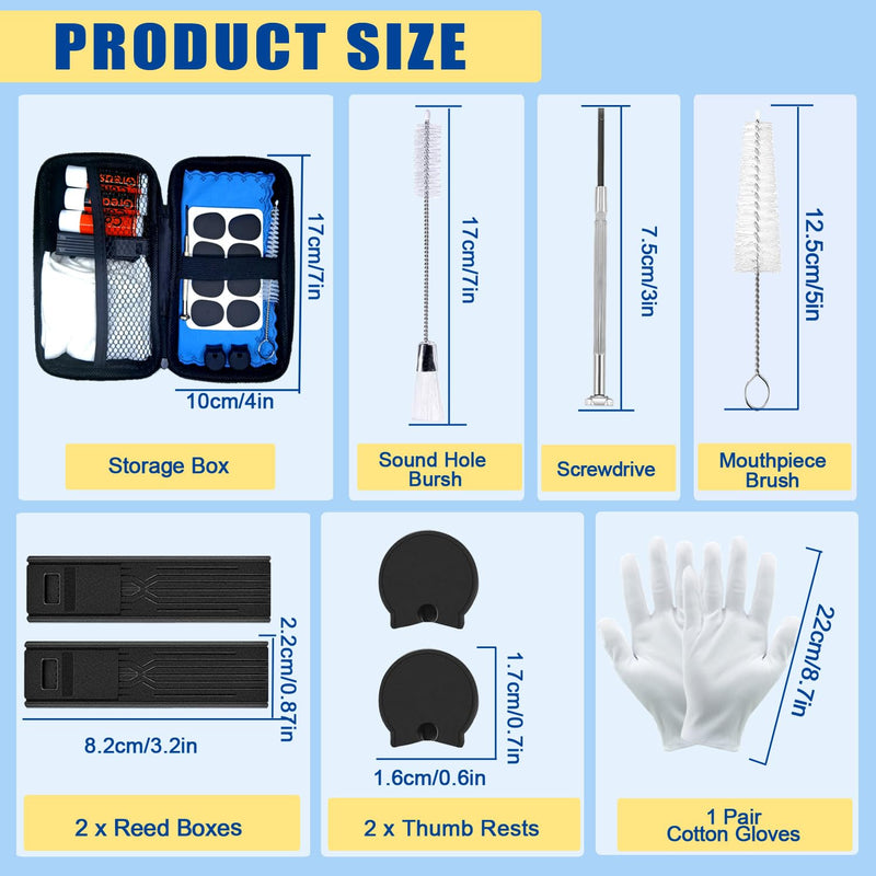 Clarinet Cleaning Kit, 23 Pcs All in One Clarinet Clean Kit with Swab Reeds Cork Grease Thumb Rest and more Clarinet Wind Instrument Care Accessories Maintenance Kit