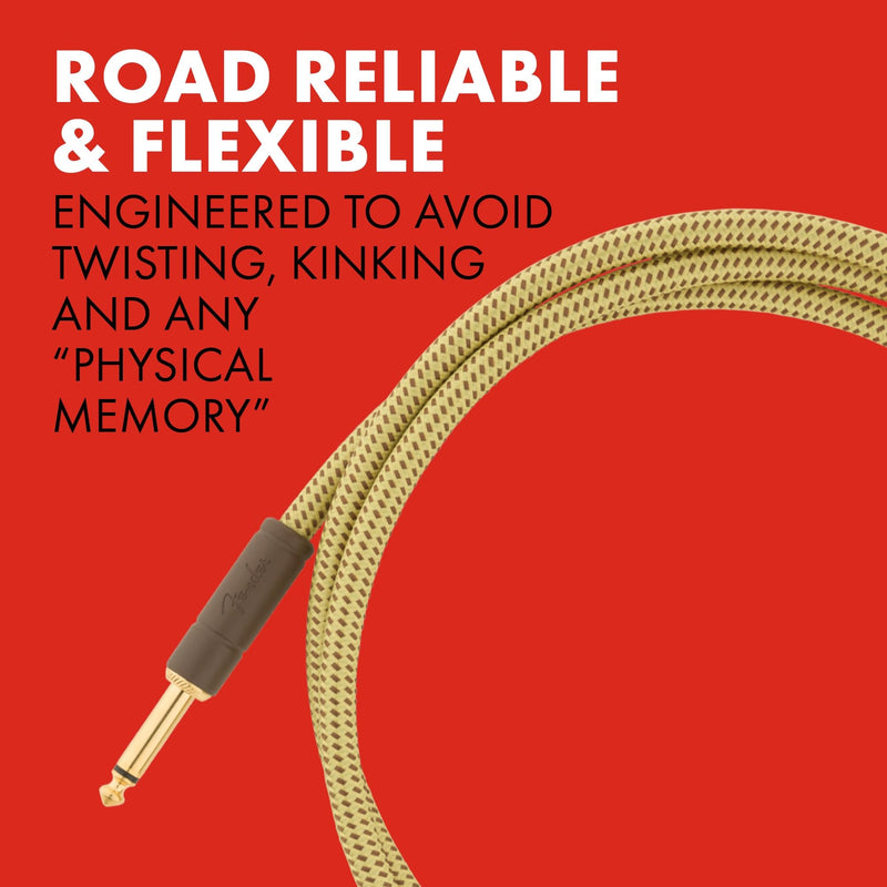 Fender Deluxe Series Instrument Cable, Guitar Cable, Stocking Stuffers, Guitar Accessories, Straight/Angle, Black Tweed, 10ft