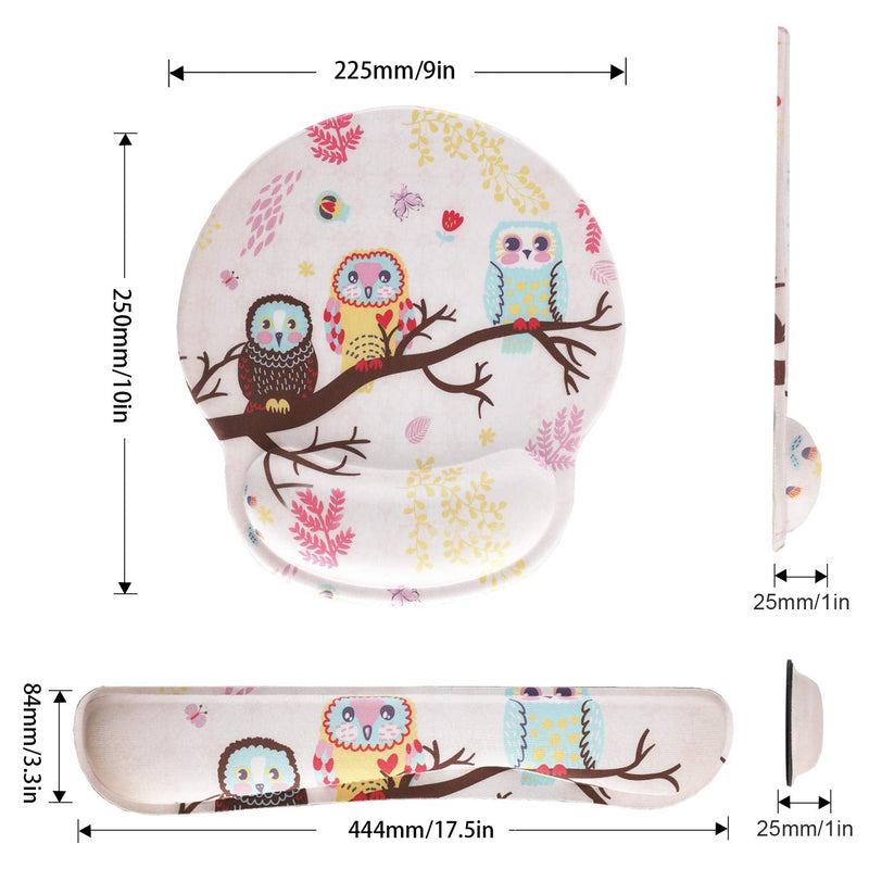 Keyboard Mouse Pad Wrist Rest, Gel Ergonomic Wrist Rest Support Mousepads Mat, Non Slip Rubber Base Wrist Support with Memory Foam for Laptop Computer Home Office Work, Durable & Comfortable, Cute Owl
