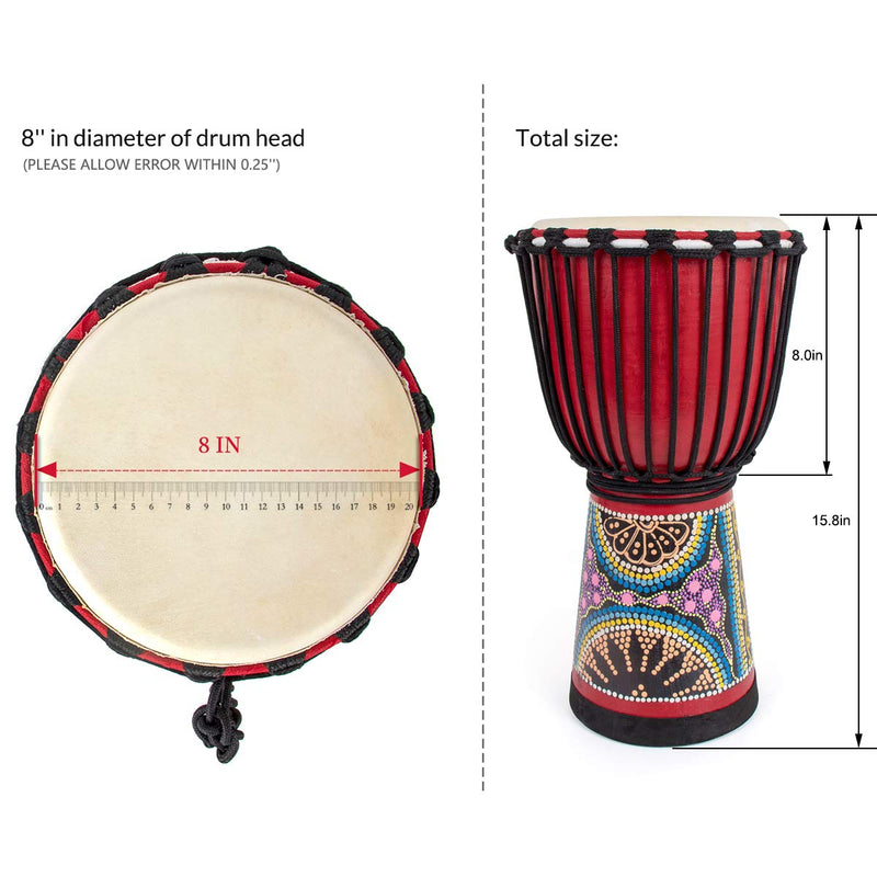 Kmise 8" Djembes African Hand Drum Mahogany Standard Goat Skin Drumhead (MI3039) 8 inch