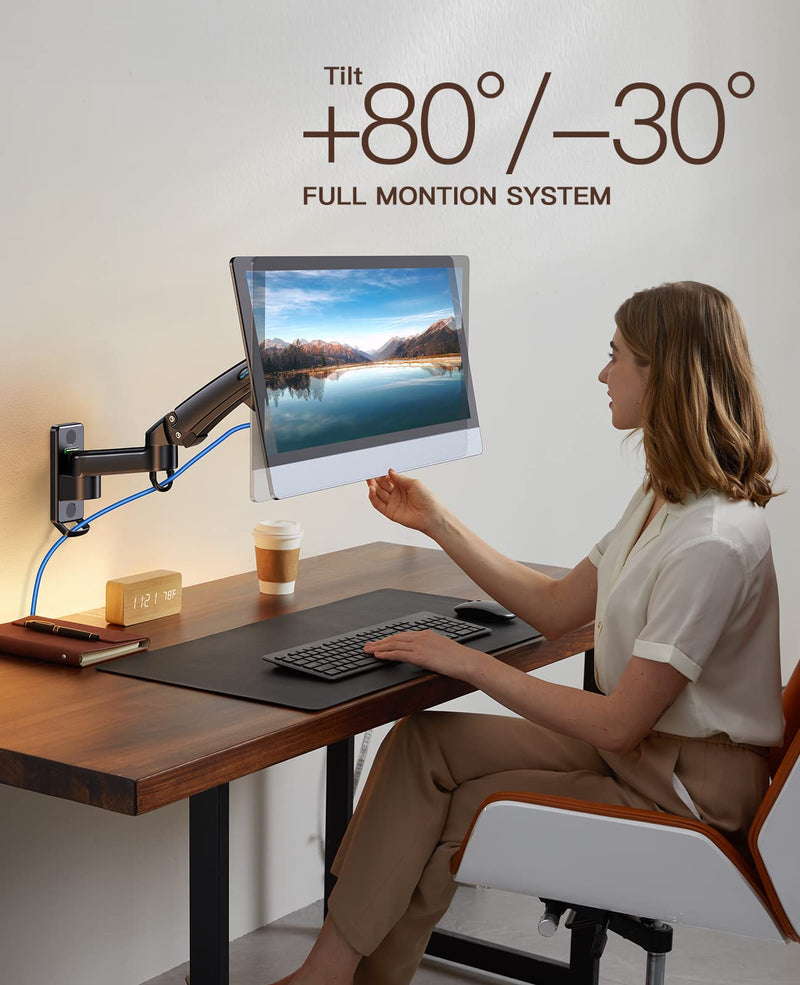 HUANUO TV Monitor Wall Mount for 22”-35” Ultrawide Screens, Upgraded Full Motion Monitor Arm Single, Wall Mounted Monitor Stand Support VESA 75/100/200mm, Load Capacity 6.6 to 26lbs