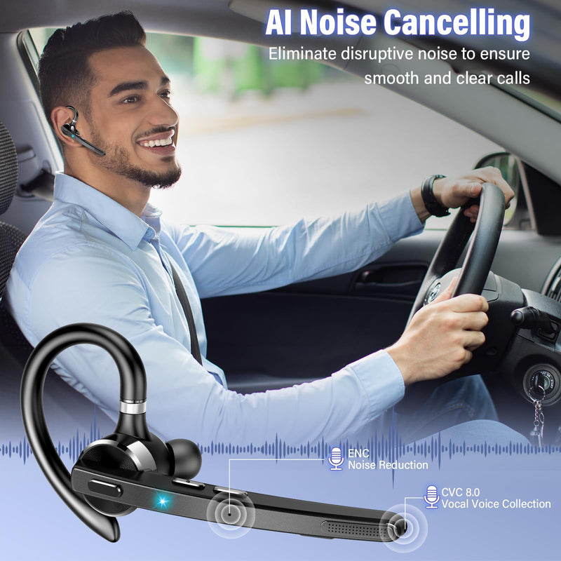 [AUSTRALIA] - Thunelec Bluetooth Headset, Wireless Bluetooth 5.3 Earpiece, 90Hrs Hands Free Headset with APTX HD Audio & Mute Button, Dual Noise Cancelling Mics, Single-Ear Headphone for Trucker/Business/Office/Gym 