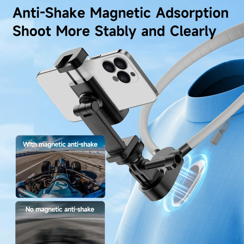 INOVAGEN Neck Mount,Neck Phone Holder,Magnetic Anti-Shake,POV/Vlog Recording,Hand Free Selfie Neck Phone Mount for Phones and GoPro Max Hero 12 11 10 DJI Action 3,Insta360 (i7U with Phone Holder) i7U With Phone Holder