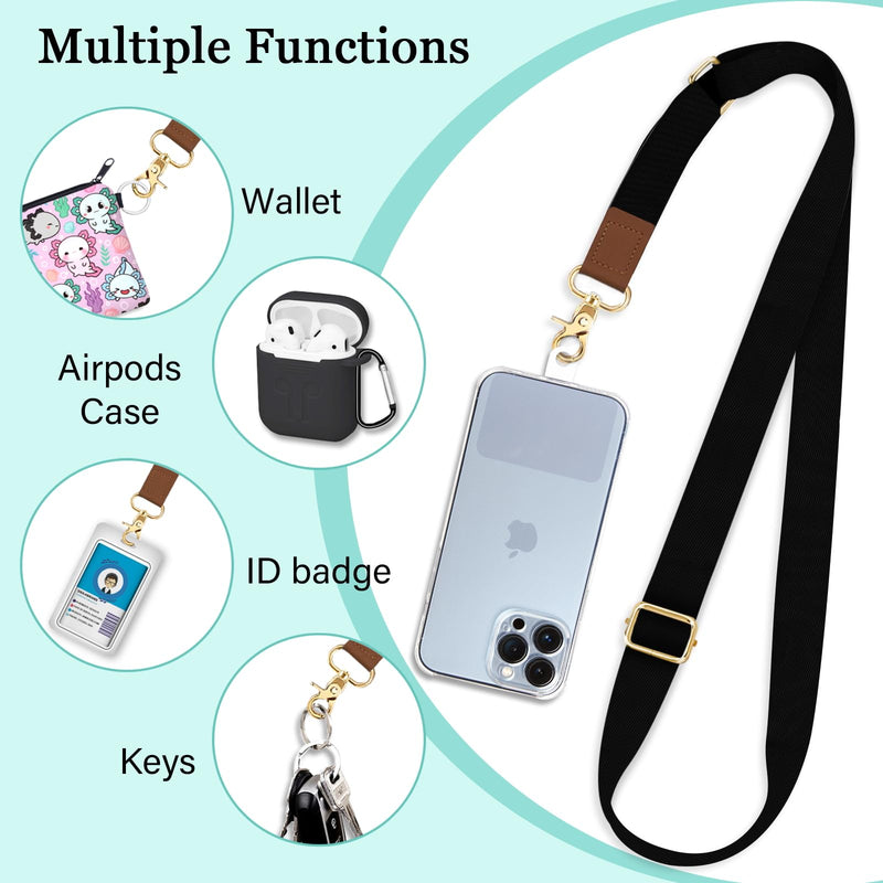 Phone Lanyard Crossbody Wrist Strap, Black Cell Phone Lanyards for Around The Neck Wristlet Shoulder, Adjustable Cute Phone Strap for Car Keys Keychain Wallet Phone Case ID Badge Solid Black