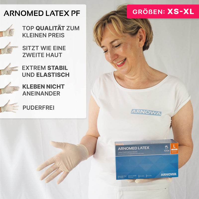 ARNOMED 100 x Disposable Gloves M, Latex Gloves White (1 x 100 Pieces), Disposable Gloves, Powder-Free, Latex Disposable Gloves, Cleaning Gloves, Latex Gloves, Disposable/Disposable Gloves XS, S, M, L