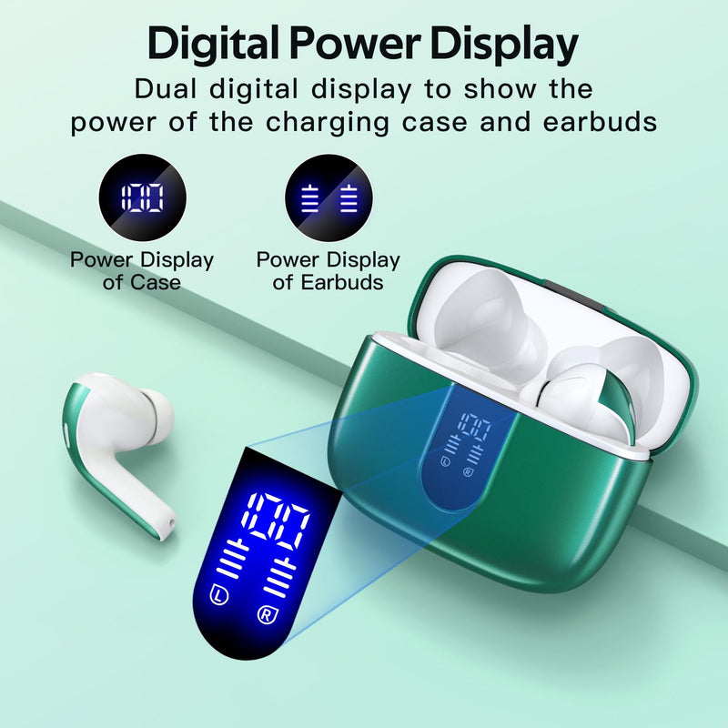 TAGRY 2 Sets X08 Ocean Blue and Forest Green Bluetooth Headphones True Wireless Earbuds 60H Playback Ear Buds with Wireless Charging Case in-Ear Earbuds with Mic