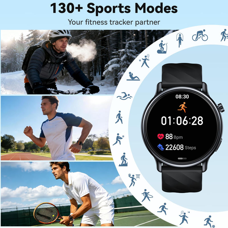 Smart Watch for Women Samsung iPhone Compatible: 1.32" AMOLED Smartwatch for Android Phones (Answer/Make) Fitness Tracker Heart Rate/Sleep/SpO2 Monitor Watches for Women IP68 Waterproof 130+Sport Mode Black