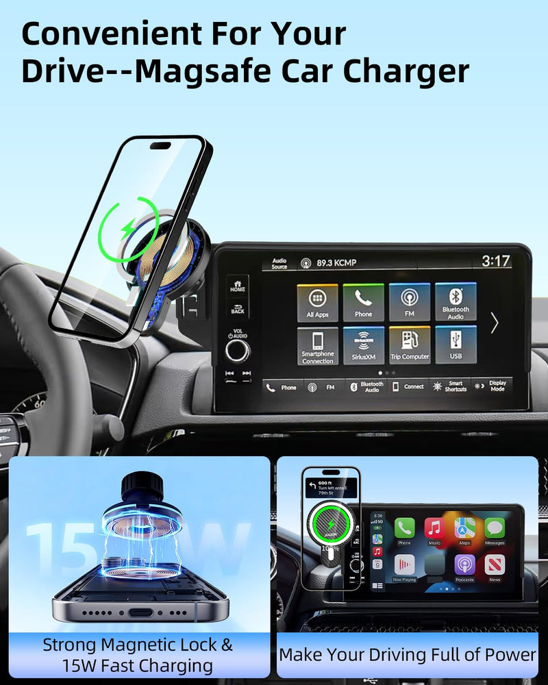PZK Car Phone Holder for 2024-2026 BMW 5 Series/BMW i5 /BMW 530i 540i 550e | 14.9-Inch Screen Magnetic 15W Fast Wireless Charger Car Phone Mount Fixed Screen 360° Rotation Hands-Free Phone Cradles Magsafe+ Wireless Charger