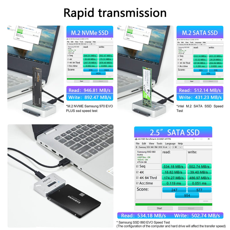 M.2 SATA/NVMe to USB Docking Station,Hard Drive Reader Adapter, External M.2 SSD Enclosure for M.2 PCIe NVMe and SATA SSDs, Compatible with SATA III HDD/SSD (M.2 Dock or SATA Adapter) | External M.2 Dock & Adapter for Both (M Key, B+M Key）,SATA Hard Dr...