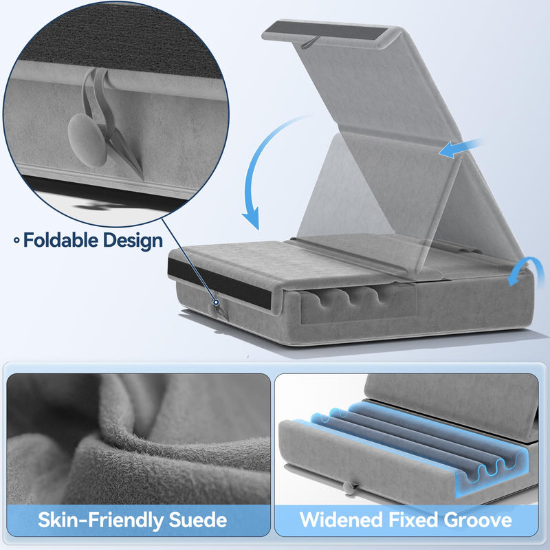 [AUSTRALIA] - KDD Tablet Pillow Holder, Foldable iPad Stand for Lap, Bed and Desk -Tablet Soft Pad Dock with Pocket & Stylus Mount Compatible with iPad Pro 12.9, 10.5, 9.7 Air Mini 6 5 4 3, Galaxy Tab, E-Reader Gray 
