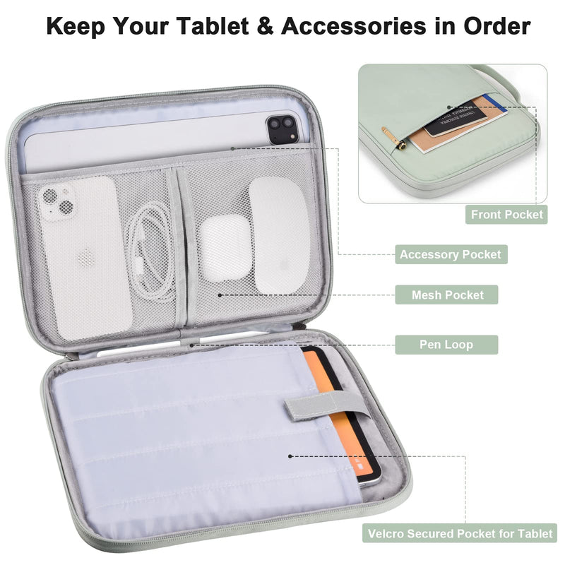 9-11 Inch Tablet Carrying Case, Padded Protective Travel Sleeve Bag for iPad Pro 11, iPad 10.9 (10th Gen), iPad Air (5/4th Gen), Galaxy Tab S9/S8 (Mint Green-11) Mint Green11 9-11