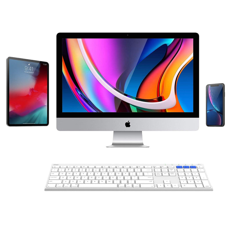 Arteck Bluetooth Keyboard for Mac iPad Multi-Device Stainless Steel Full Size Wireless Keyboard Compatible with iPad, iMac, Mac Mini, MacBook, iPhone, Mac OS, iOS, Built-in Rechargeable Battery