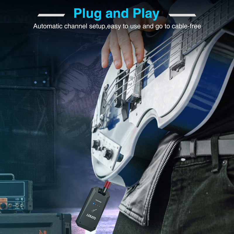 [AUSTRALIA] - LEKATO 5.8G Wireless Guitar System Upgraded Rechargeable Wireless Guitar Transmitter Receiver, Super Long 8 Hours Battery Life, 4 Channels Guitar Wireless System for Electric Guitar Bass(WS-90) 