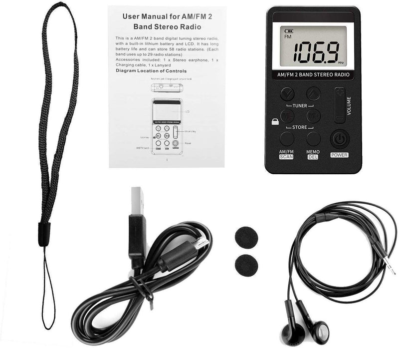 [AUSTRALIA] - Personal AM/FM Pocket Radio Portable VR-robot, Mini Digital Tuning Radio, with Rechargeable Battery, Earphone, Lock Screen for Walk/Jogging/Gym/Camping 