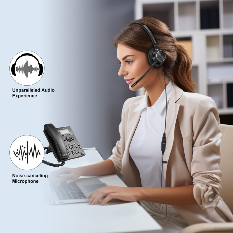 [AUSTRALIA] - Arama RJ9 Telephone Headset with Noise Canceling Mic & Corded Office Phone Headset Compatible with Polycom Plantronics ShoreTel Toshiba Digium Nortel Landline Phones Monaural A810S1 