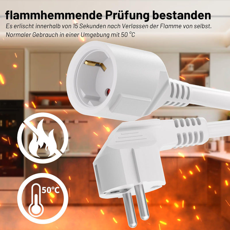 Vickwire H05VV-F 3G1.5 mm² Extension Cable 3 m Cable Extensions with Protective Contact Plug Schuko Extension 16 A/250 V White 3m