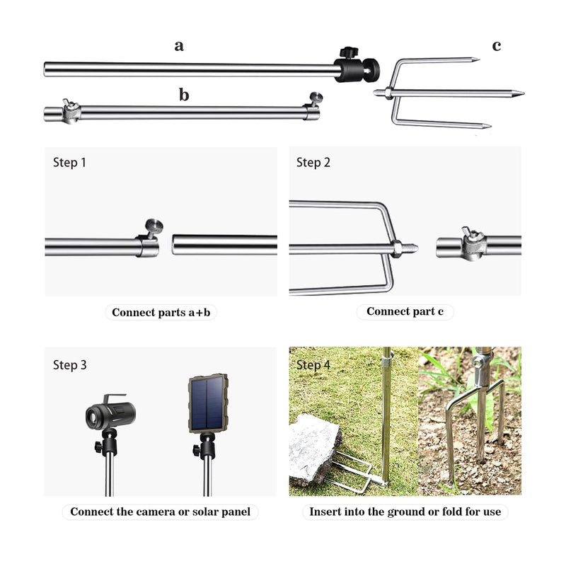 1 Pack Trail & Game Camera Stand Thick Foldable Stainless Steel Bracket 360° Adjustable Universal Thread Connection 1/4''-20 (6 mm) for Trail Camera Deer Cam Accessories Silver