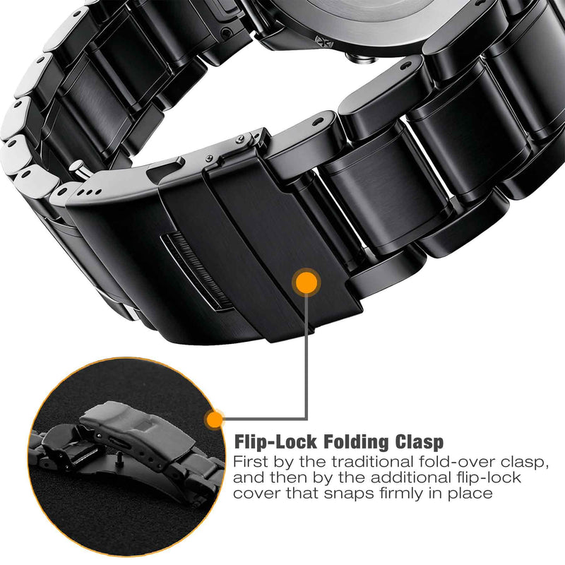 Abanen Titanium Watch Band with Flip-Lock Folding Clasp for Garmin Fenix 8 / Tactix 8 / epix Pro/Enduro, 22mm 26mm QuickFit Wrist Stap for Fenix 7/6/5, Quatix, Tactix Black