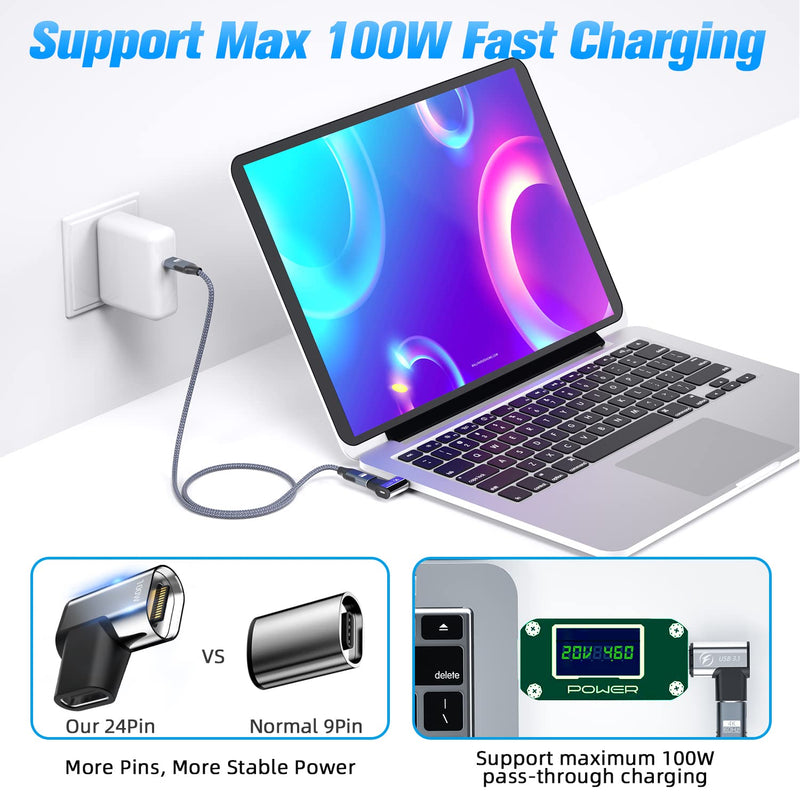 2Pack USB C Magnetic Adapter 24Pin Magnetic USB C Adapter with 6.6FT USB C 3.1 Cable Support PD 100W Quick Charge, USB 3.1 10Gbps Data Transfer, 4K@60Hz Video Output for MacBook Pro/Air USB-C Laptop