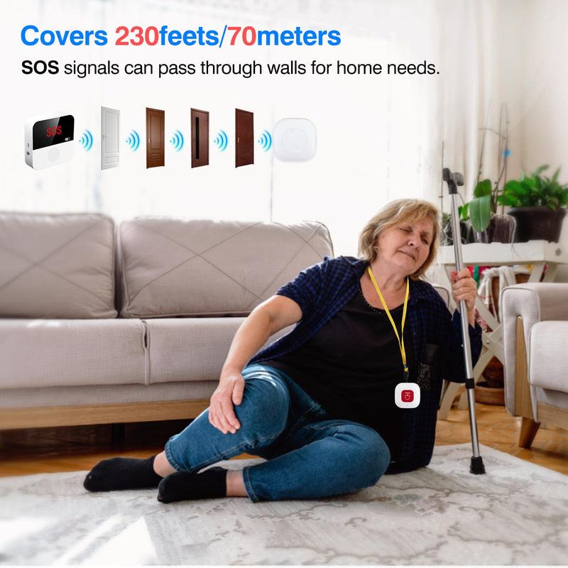 WiFi Elderly Monitoring, Caregiver Pagers Life Alert Systems for Seniors no Monthly Fee, 1 Receiver & 2 Panic Button, Compatible with Tuya Smart/Smart Life APP (Only Supports Wi-Fi 2.4GHz ) 1 Receiver+2 Button