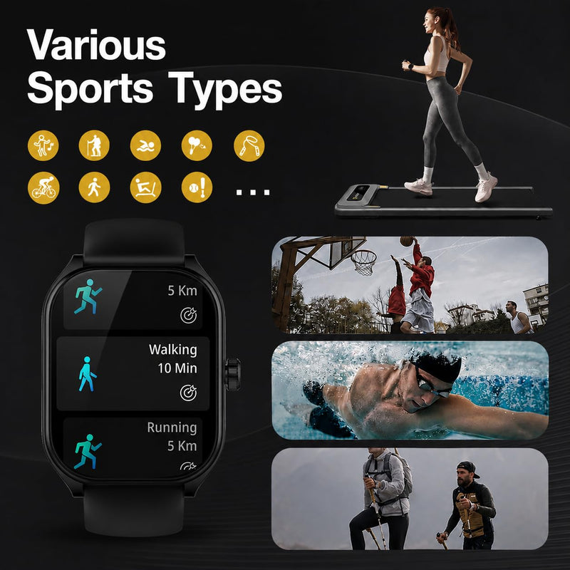 AOLON Curve Smart Watch, 2.01" Curved Screen Bluetooth Call IP68 Fitness | 7-Day Long Battery Life, HD Large Display Sleep Heart Rate Blood Oxygen Monitoring Black 2.01 Inches
