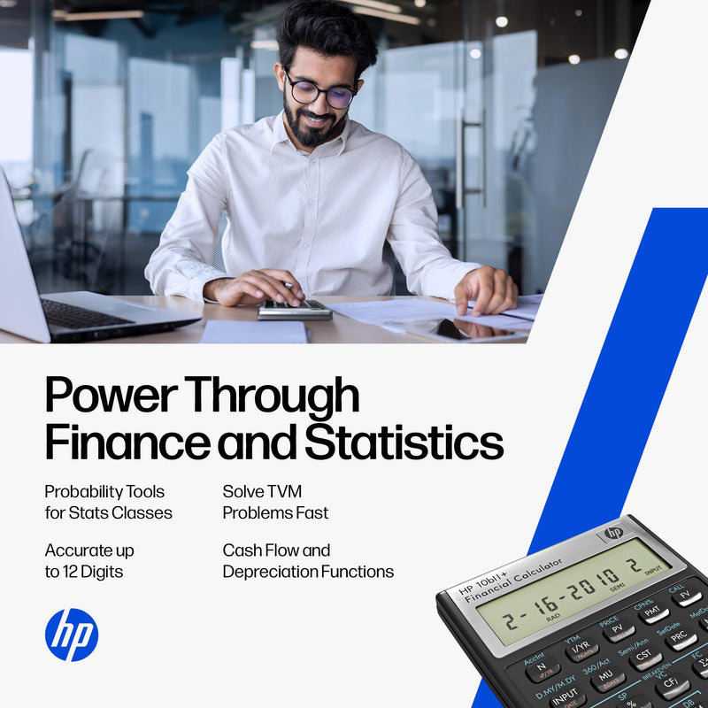 HP 10bII+ Financial Calculator, 100+ Functions, Statistics & Algebra | For business, finance and accounting, college and high school students, exam approved for SAT, AP and PSAT, case and cloth HP 10bii+ 2026