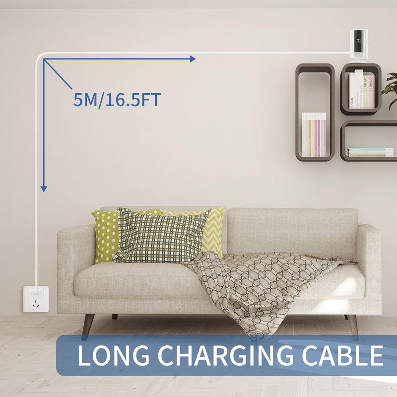 Charging Cable for Ring Indoor Cam (2nd Gen), 16.5FT/5M USB-A to Micro USB Power Adapter Charger Cable for Ring Indoor Camera, Not for (1nd Gen)