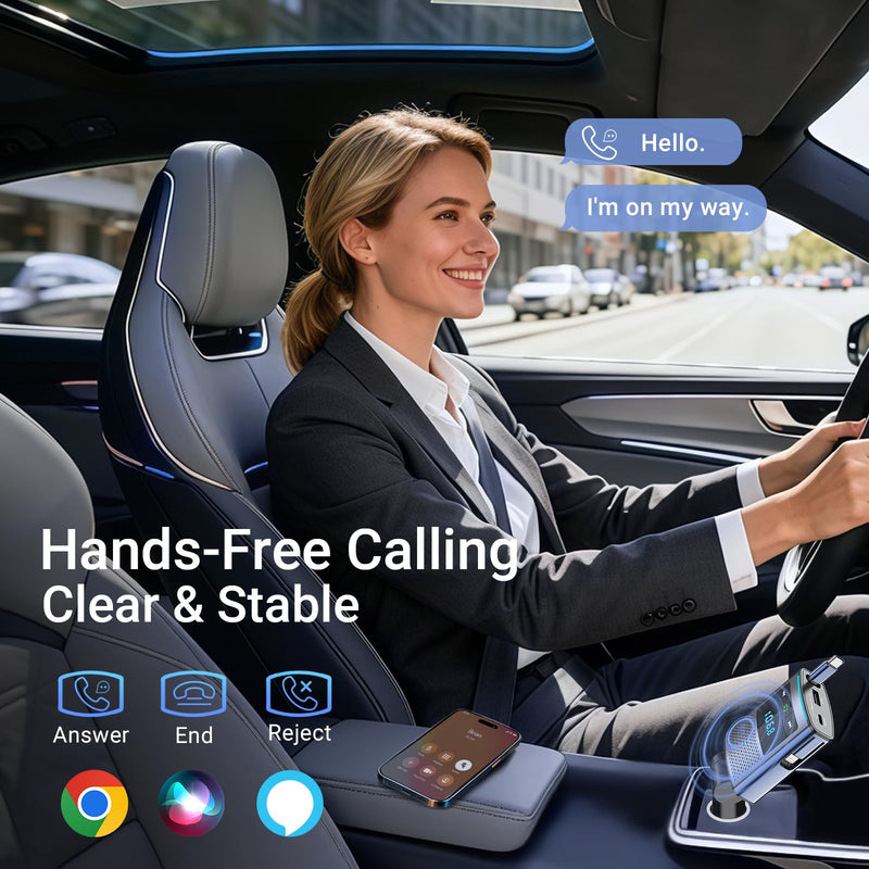 [AUSTRALIA] - Deepfeel Bluetooth 5.3 FM Transmitter, Fast Charging [PD45W & QC3.0] FM Radio Transmitter Mics, Light Switch, HiFi Bass Sound, Wireless Music Hands-Free Calling LED Display Support USB/TF Drive 