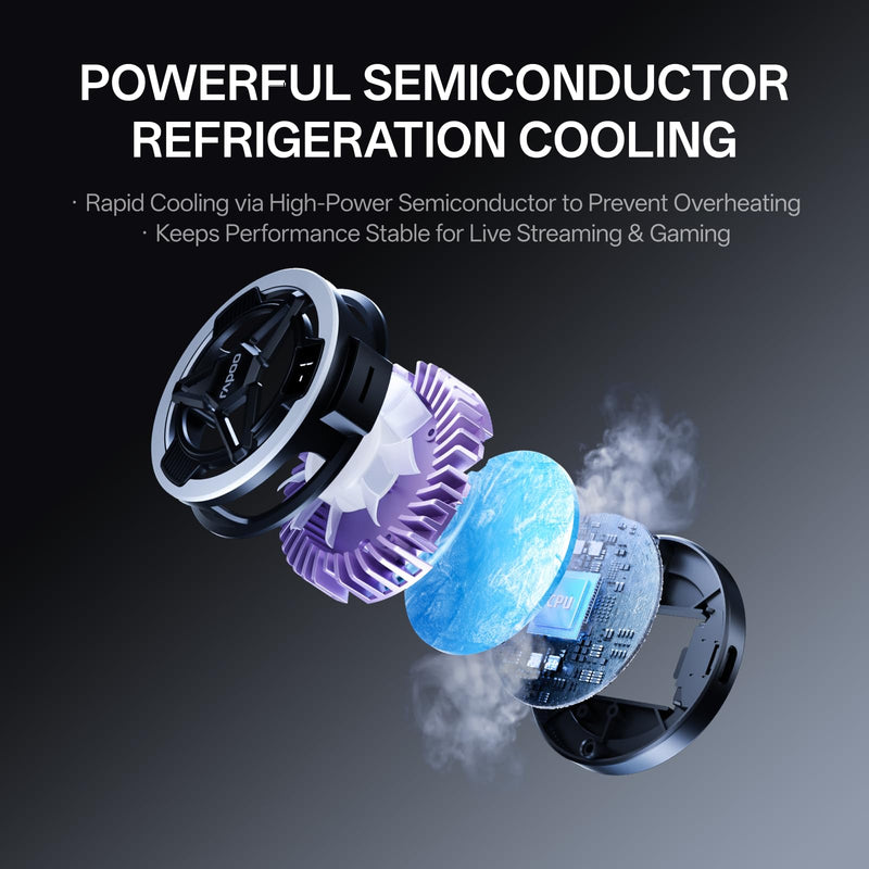 Rapoo MC05 Phone Cooler for Gaming and Streaming, Semiconductor Cooling Technology, Low-Noise, 15W Magsafe Wireless Charger, RGB Cooling Fan with Removable Grip, Compatible with iPhone Magsafe Series