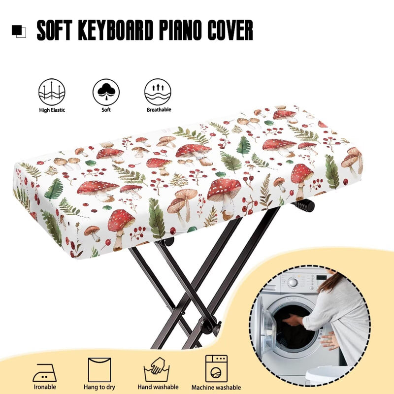 Piano Keyboard Cover 61 Keys,Keyboard Piano Accessories,Piano Keyboard Cover,Piano Cover,Keyboard Dust Cover,Chic Mushroom Print White Small Chic Mushroom Print White
