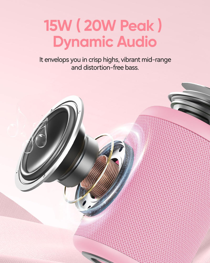 Portable Bluetooth Speaker with Lights,Powerful Crystal Clear Sound,IPX5 Waterproof,All Day Playtime,AUX&TF-Card Input,Bluetooth 5.3,TWS Paring,Small Wireless Speaker for Outdoor,Gift Ideas Pink