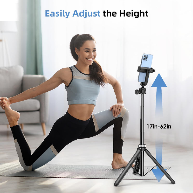 62" Phone Tripod - MIIASI Extendable Tripod for iPhone and Selfie Stick Tripod with Remote, 360° Ball Head Upgraded Cell Phone Tripod for Video Recording, iPhone 14/13/12 Pro Max/Android/GoPro 62in