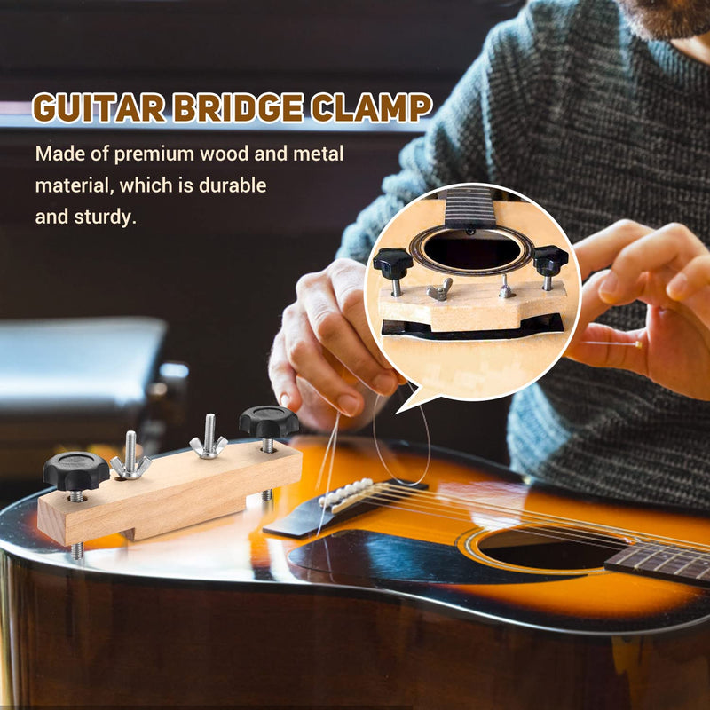 Facmogu Solid Maple Guitar Bridge Clamp, Entry Level Bridge Clamp Acoustic Luthier Tools with Cork Gasket & L-Wrench, Wooden Guitar Bridge Clamp for Classical/Acoustic Guitar Accessory Luthier Tools
