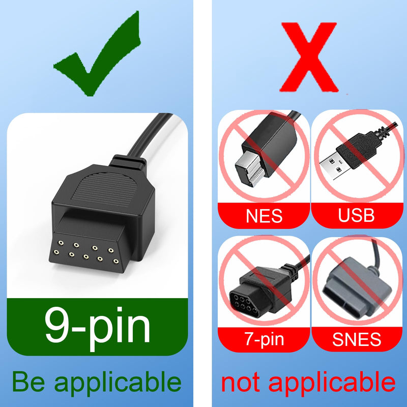 9 Pin Controller Extension Cable for Classic Retro Game Consoles AV 620, HD 621, HD 821 Plug and Play Wired Video Game Controller Gamepad Extension Cable 5.8ft 2 Pack (cable-new-abc)