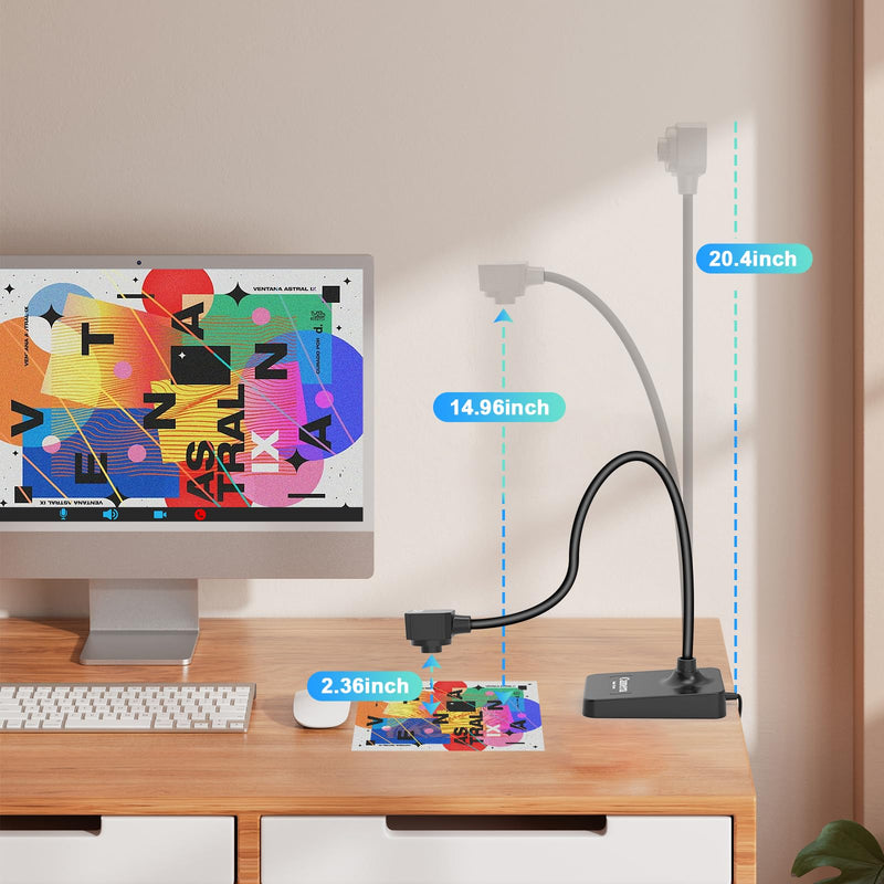 USB Document Camera for Teachers,Manual Focus Webcam with Mic,Fold for Mac/Windows/Chromebook