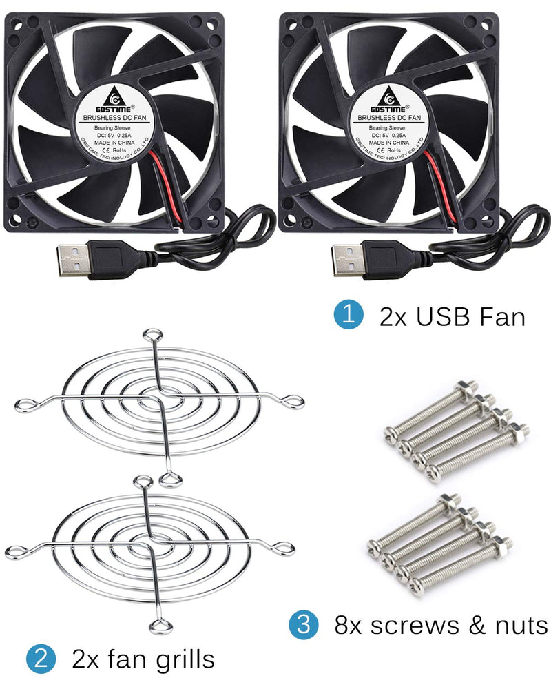 GDSTIME Dual 80mm USB Fan 80mm x 25mm 5V for Receiver DVR Playstation Xbox Computer Cabinet Cooling 80x80x25mm