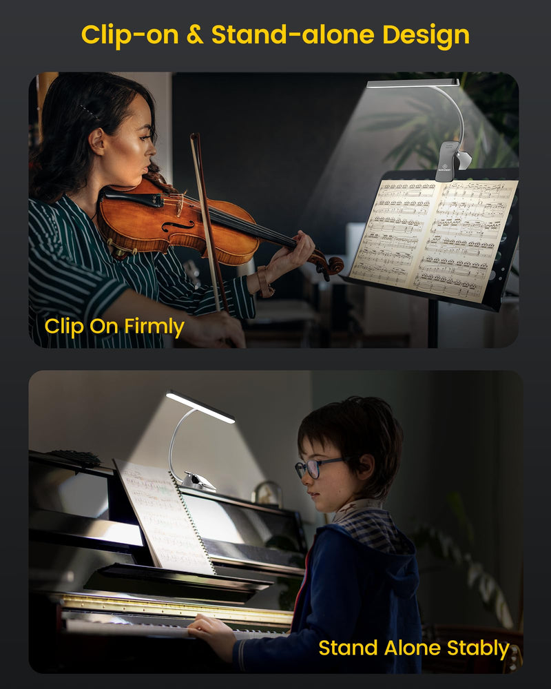 Glocusent 57 LED Super Bright Music Stand Light, Eye Caring Clip-on Piano Light, 3 Color & 5 Brightness, USB-C Rechargeable, Long Lasting up to 140 Hrs, Perfect for The Piano, Sheet Music Black